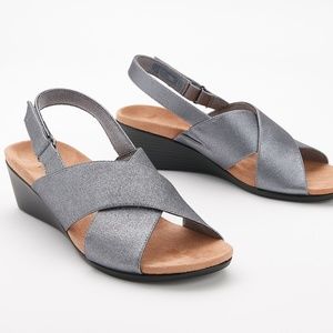 Vionic Park Mckenna Metallic Pewter Wedge Sandals